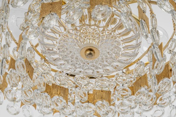 Large Gilt Brass and Crystal Glass Chandelier attributed to Palwa, Germany, 1960s-UGR-1410506