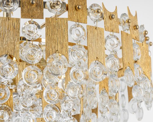 Large Gilt Brass and Crystal Glass Chandelier attributed to Palwa, Germany, 1960s-UGR-1410506