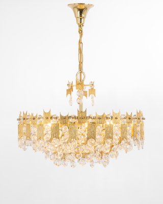 Large Gilt Brass and Crystal Glass Chandelier attributed to Palwa, Germany, 1960s-UGR-1410506