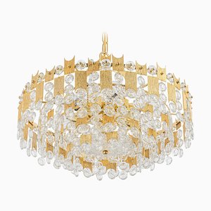 Large Gilt Brass and Crystal Glass Chandelier attributed to Palwa, Germany, 1960s-UGR-1410506