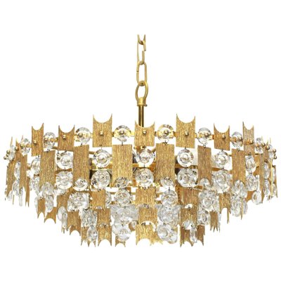 Large Gilt Brass and Crystal Glass Chandelier by Palwa, Germany, 1960s-UGR-1085681