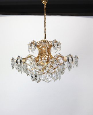 Large Gilt Brass and Crystal Glass Chandelier from Kinkeldey, Germany, 1960s-UGR-1085725