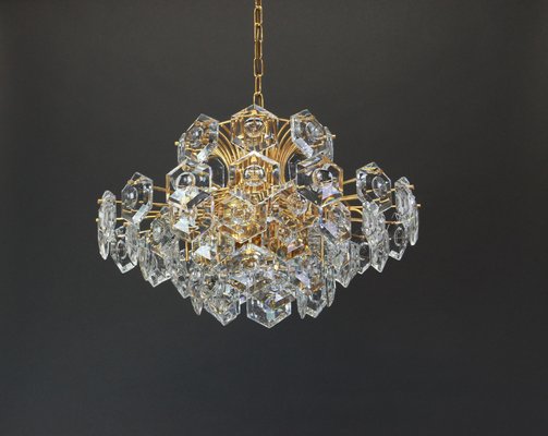 Large Gilt Brass and Crystal Glass Chandelier from Kinkeldey, Germany, 1960s-UGR-1085725