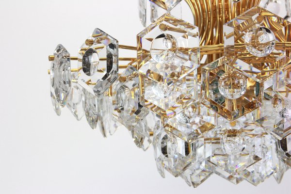 Large Gilt Brass and Crystal Glass Chandelier from Kinkeldey, Germany, 1960s-UGR-1085725