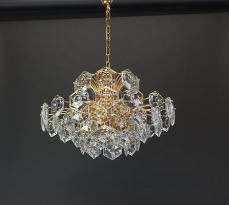 Large Gilt Brass and Crystal Glass Chandelier from Kinkeldey, Germany, 1960s-UGR-1085725