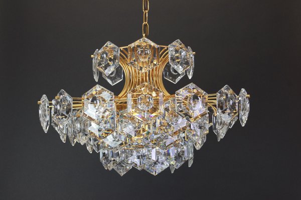 Large Gilt Brass and Crystal Glass Chandelier from Kinkeldey, Germany, 1960s-UGR-1085971