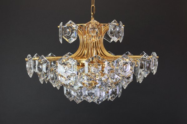 Large Gilt Brass and Crystal Glass Chandelier from Kinkeldey, Germany, 1960s-UGR-1085725