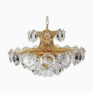 Large Gilt Brass and Crystal Glass Chandelier from Kinkeldey, Germany, 1960s-UGR-1085971