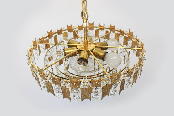 Large Gilt Brass and Crystal Glass Chandelier from Palwa, Germany, 1960s-UGR-1085165