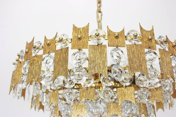 Large Gilt Brass and Crystal Glass Chandelier from Palwa, Germany, 1960s-UGR-1085165