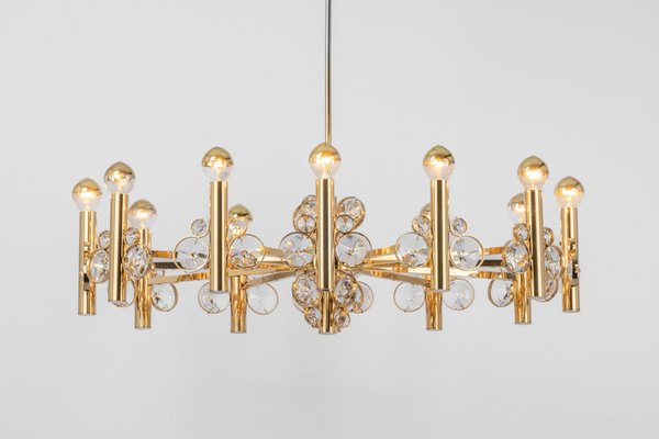 Large Gilt Brass Chandelier attributed to Palwa for Sciolari, Germany, 1970s-UGR-1446849