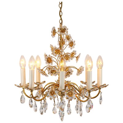 Large Gilt Brass Flower-Shaped Chandelier from Palwa, Germany, 1970s-UGR-1260486