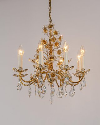 Large Gilt Brass Flower-Shaped Chandelier from Palwa, Germany, 1970s-UGR-1260486