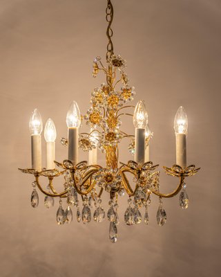 Large Gilt Brass Flower-Shaped Chandelier from Palwa, Germany, 1970s-UGR-1260486