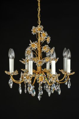 Large Gilt Brass Flower-Shaped Chandelier from Palwa, Germany, 1970s-UGR-1260486