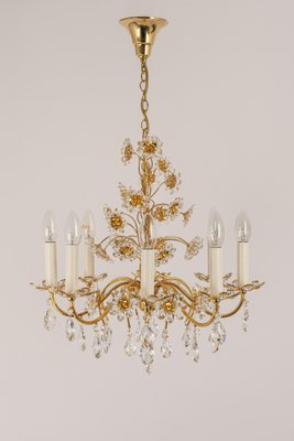 Large Gilt Brass Flower-Shaped Chandelier from Palwa, Germany, 1970s-UGR-1260486