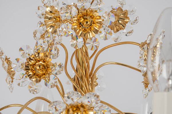 Large Gilt Brass Flower-Shaped Chandelier from Palwa, Germany, 1970s-UGR-1260486