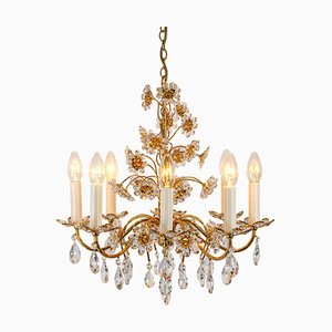 Large Gilt Brass Flower-Shaped Chandelier from Palwa, Germany, 1970s-UGR-1260486