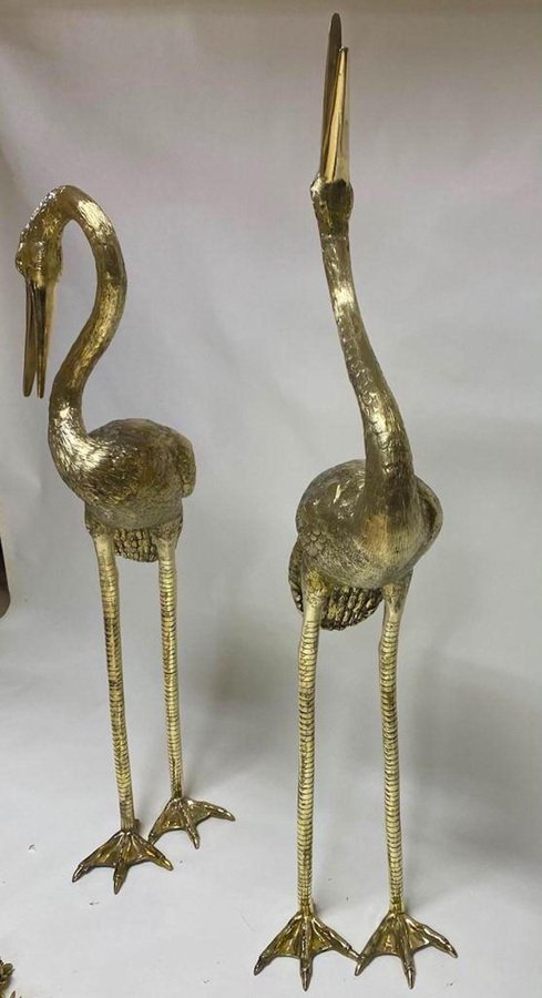 Large Gilt Bronze Sculptures of Herons, 1990s, Set of 2