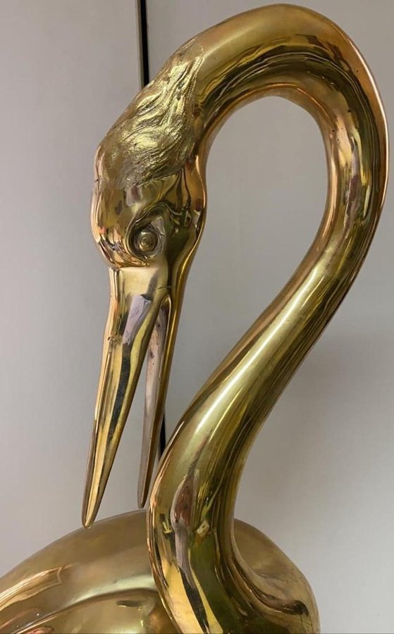 Large Gilt Bronze Sculptures of Herons, Set of 2