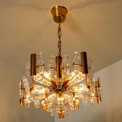 Large Glass and Brass Chandelier by Orrefors, 1960s-VDW-1300438