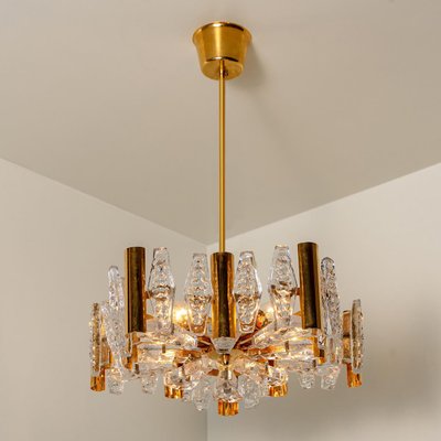 Large Glass and Brass Chandelier by Orrefors, 1960s-VDW-1300438