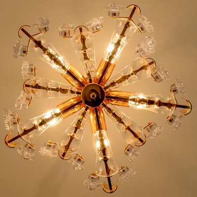 Large Glass and Brass Chandelier by Orrefors, 1960s-VDW-1300438