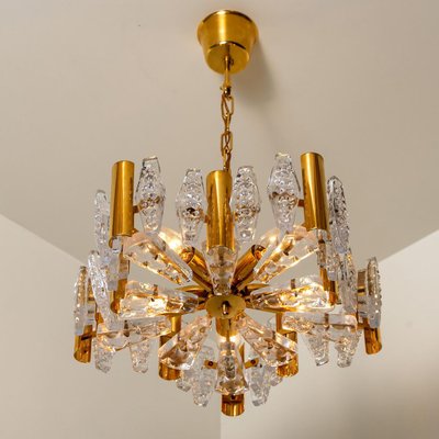 Large Glass and Brass Chandelier by Orrefors, 1960s-VDW-1300438