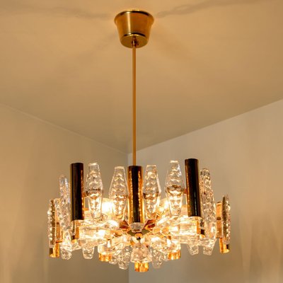 Large Glass and Brass Chandelier by Orrefors, 1960s-VDW-1300438