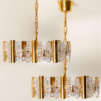 Large Glass and Brass Chandelier by Orrefors, 1960s-VDW-1300438