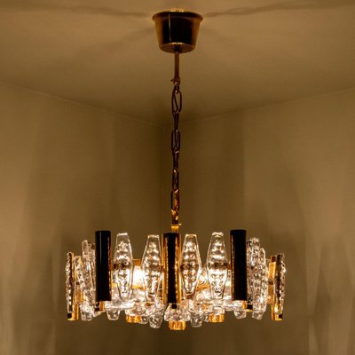 Large Glass and Brass Chandelier by Orrefors, 1960s-VDW-1300438