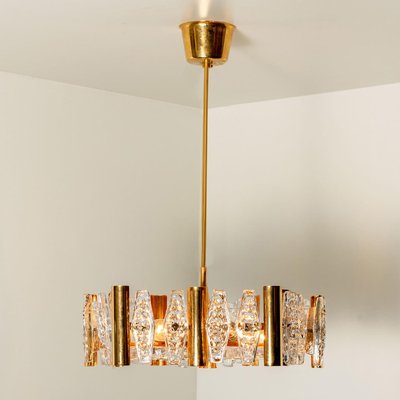 Large Glass and Brass Chandelier by Orrefors, 1960s-VDW-1300438