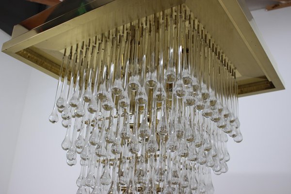 Large Glass and Brass Chandelier, Italy, 1970s-TZ-797995