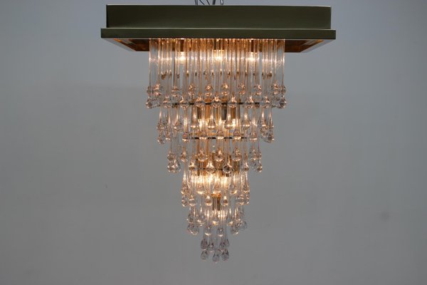 Large Glass and Brass Chandelier, Italy, 1970s-TZ-797995