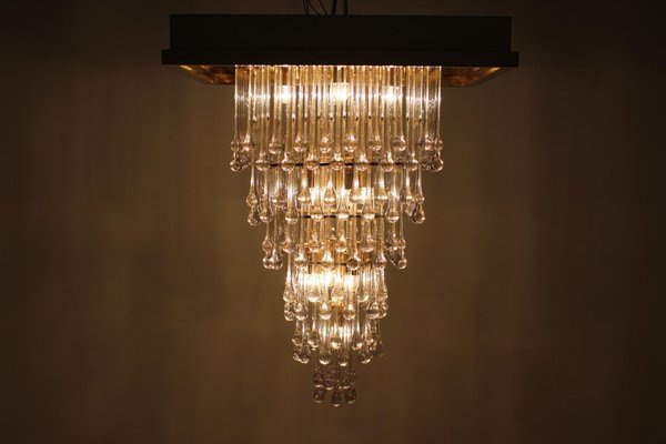 Large Glass and Brass Chandelier, Italy, 1970s-TZ-797995