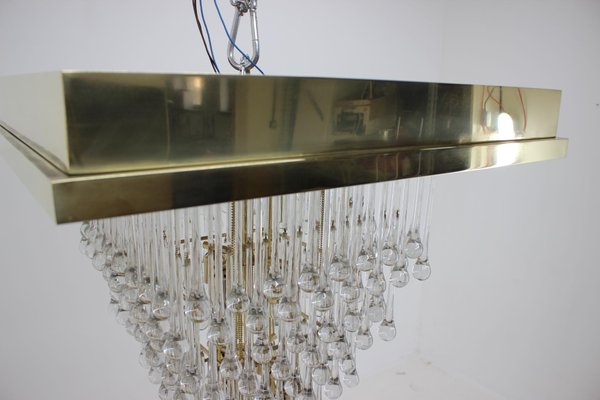 Large Glass and Brass Chandelier, Italy, 1970s-TZ-797995