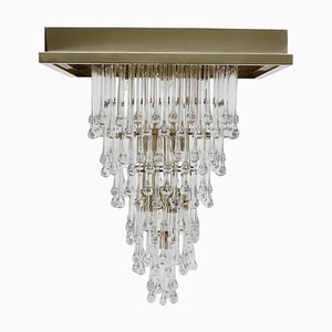 Large Glass and Brass Chandelier, Italy, 1970s-TZ-797995