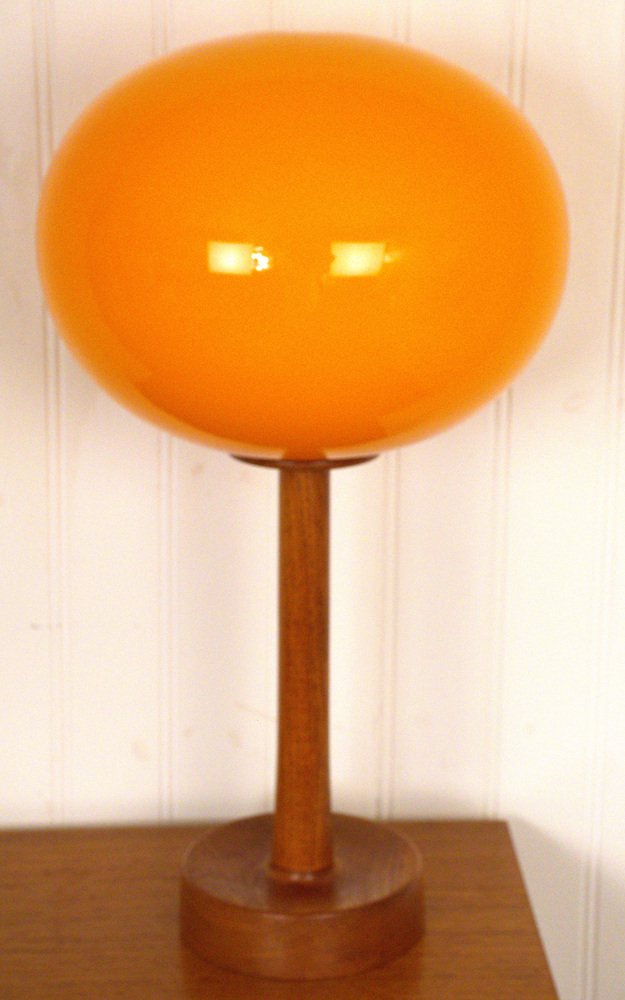 Large Glass and Teak Table Lamp by Uno & Östen Kristiansson for Luxus, 1960s