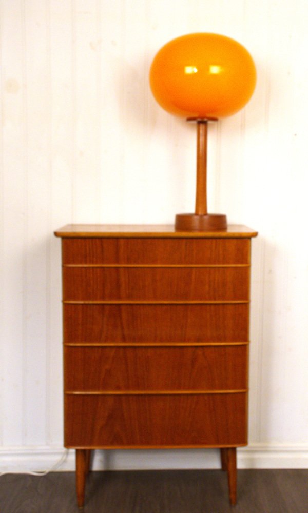 Large Glass and Teak Table Lamp by Uno & Östen Kristiansson for Luxus, 1960s