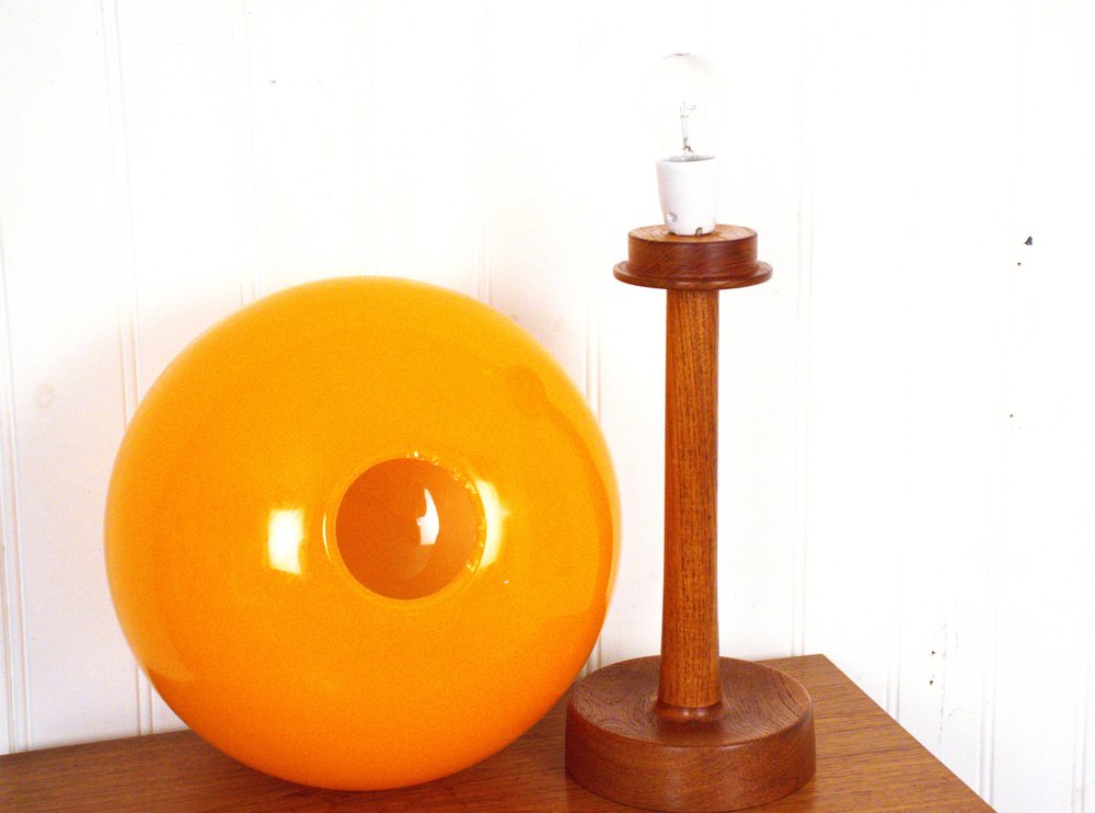 Large Glass and Teak Table Lamp by Uno & Östen Kristiansson for Luxus, 1960s