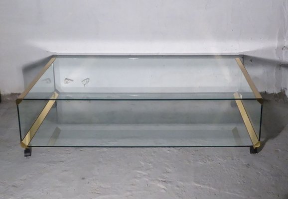 Large Glass & Gilded Brass Coffee Table by Pierangelo Gallotti for Gallotti & Radice, 1970s-AWL-768011