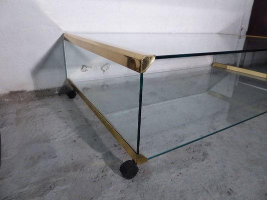 Large Glass & Gilded Brass Coffee Table by Pierangelo Gallotti for Gallotti & Radice, 1970s-AWL-768011