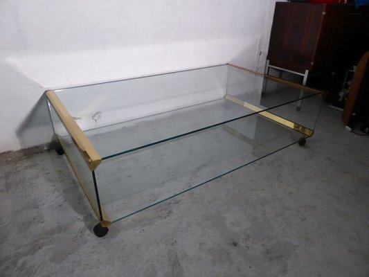 Large Glass & Gilded Brass Coffee Table by Pierangelo Gallotti for Gallotti & Radice, 1970s-AWL-768011