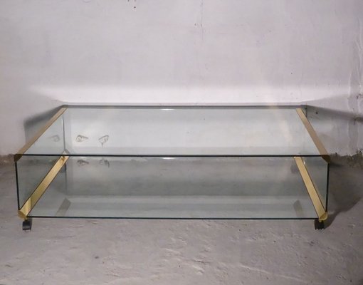 Large Glass & Gilded Brass Coffee Table by Pierangelo Gallotti for Gallotti & Radice, 1970s-AWL-768011