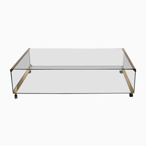 Large Glass & Gilded Brass Coffee Table by Pierangelo Gallotti for Gallotti & Radice, 1970s-AWL-768011