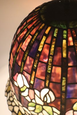 Large Glass Mosaic Table Lamp with Bronze Water Lily Lamp Base in the style of Tiffany-ESB-2027970