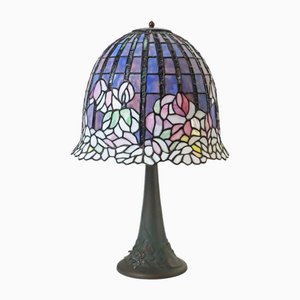 Large Glass Mosaic Table Lamp with Bronze Water Lily Lamp Base in the style of Tiffany-ESB-2027970