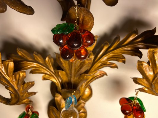 Large Gold Gilded Murano Glass Fruit Sconces, 1950s, Set of 2-JJC-697157