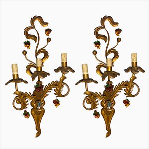 Large Gold Gilded Murano Glass Fruit Sconces, 1950s, Set of 2-JJC-697157