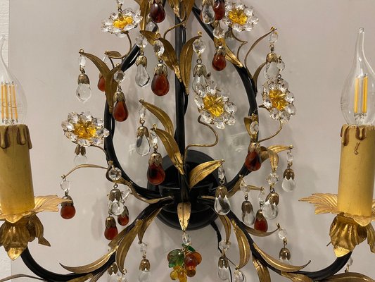 Large Gold Gilded Murano Glass Sconces, 1980s, Set of 2-JJC-1755124